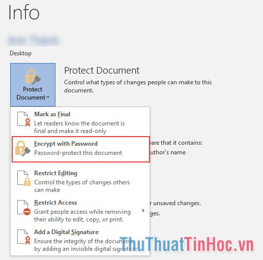 Chọn Encrypt with Password