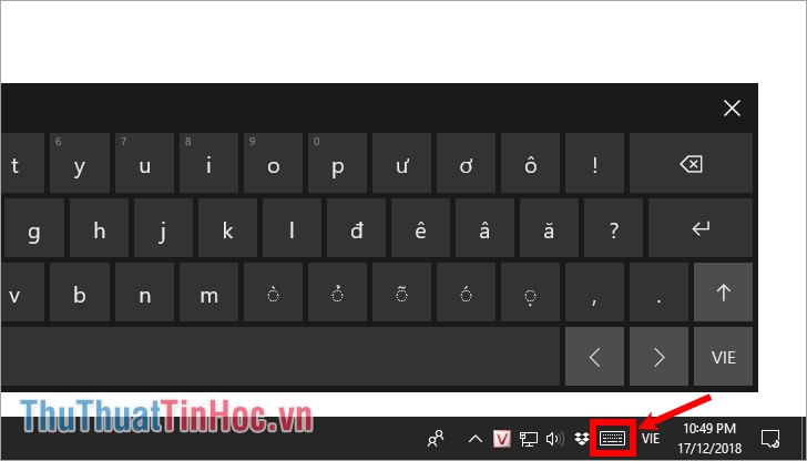 Nhấn chuột biểu tượng bàn phím trên thanh taskbar