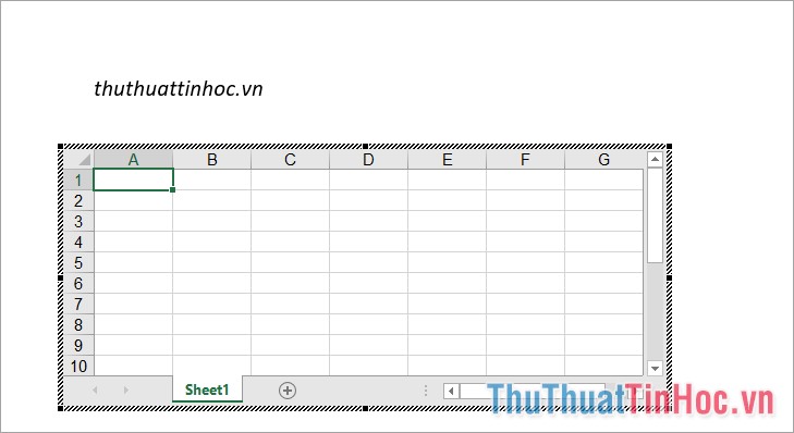 Trên Word được thêm 1 trang tính Microsoft Excel mới