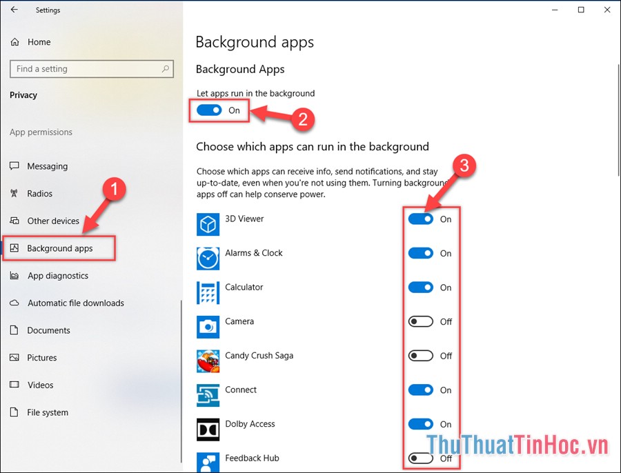 Chọn Background apps - Tắt hoặc bật những ứng dụng chạy ngầm