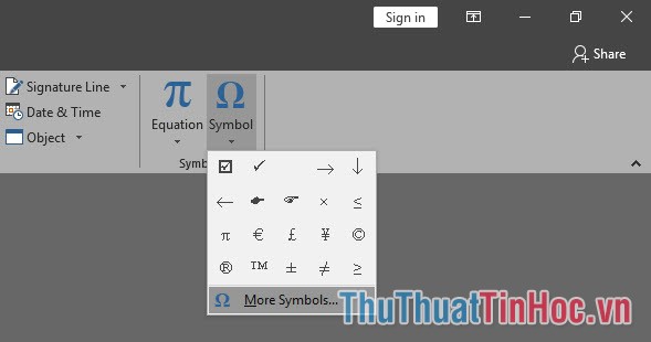 Click vào Symbol của mục Symbols và chọn More Symbols...