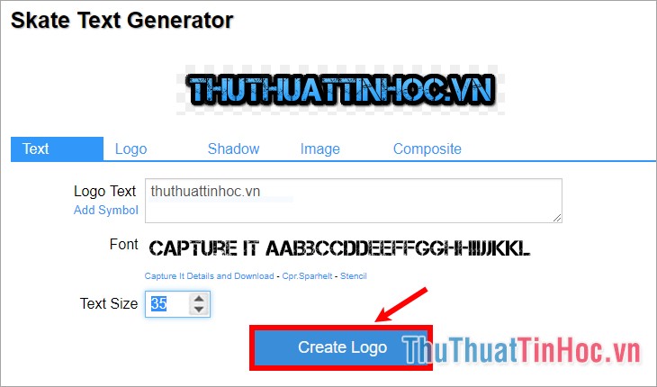 Nhập nội dung text cho logo, chọn cỡ chữ sau đó nhấn Create Logo để tạo logo