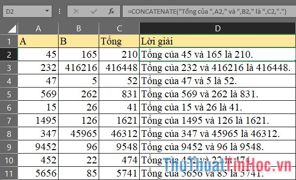 Nối chuỗi trong Excel bằng CONCATENATE