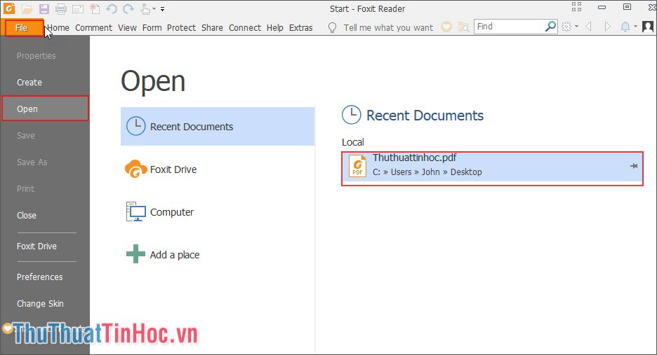 Chọn File - Open - và chọn tài liệu PDF