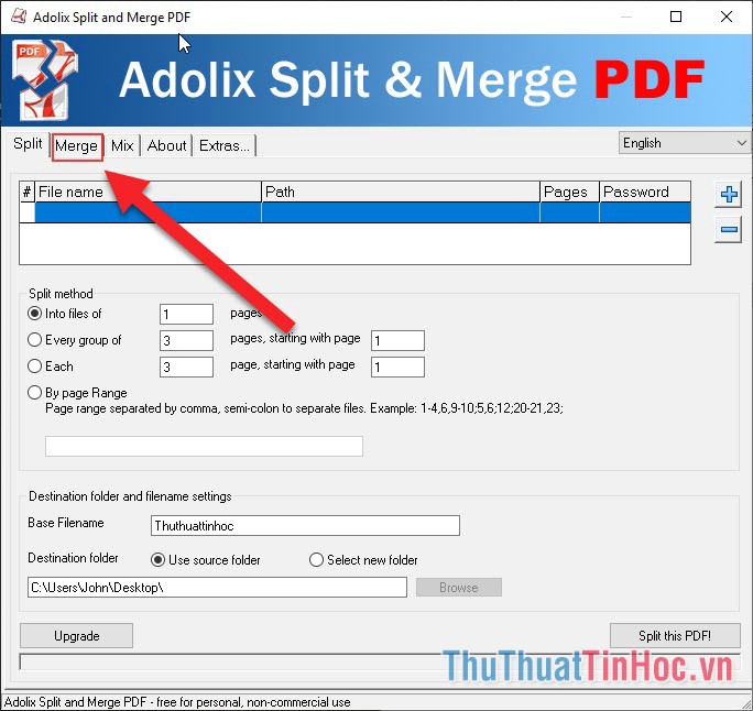 Chọn Merge (ghép) để tiến hành ghép file PDF