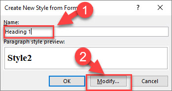 Thay đổi tên cho Style, sau đó click vào Modify