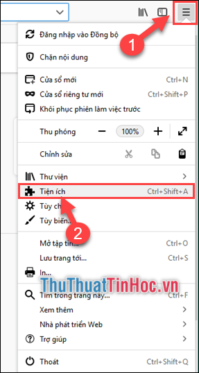Ấn vào 3 dấu gạch ngang trên thanh công cụ - Chọn Tiện ích