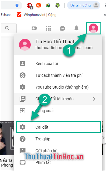 Ấn vào ảnh đại diện của bạn, chọn Cài đặt