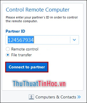 Nhập ID của máy tính muốn điều khiển vào ô Partner ID sau đó ấn Connect