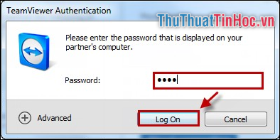 Nhập mật khẩu của máy tính muốn điều khiển và ấn Log On