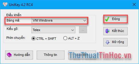 Mở phần mềm Unikey, chọn bảng mã VNI Windows
