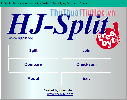 Giao diện chính của phần mềm HJSplit