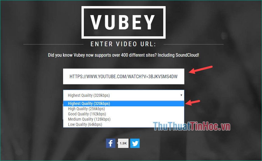Sao chép và dán đường link video Youtube vào ô VIDEO URL