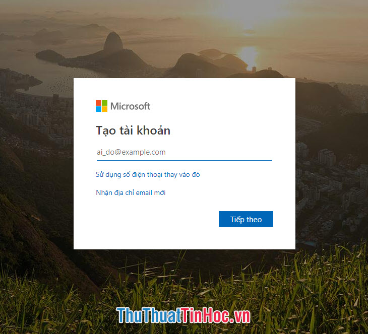 Giao diện Tạo tài khoản Microsoft mới