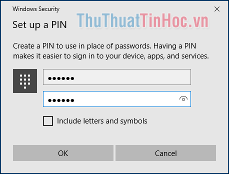 Đặt mật khẩu là mã PIN