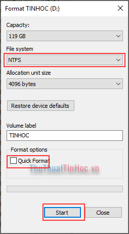 Thay đổi các kiểu định dạng USB ở phần File System