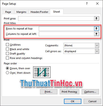 Mục Print titles chính là điều chỉnh lặp lại tiêu đề khi in trong Excel