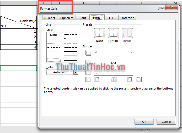 Nhấn tổ hợp phím Ctrl + 1 để mở cửa sổ Format Cells
