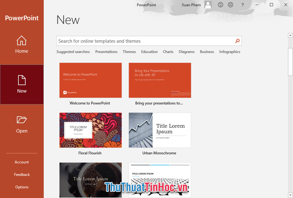 Lựa chọn những mẫu slide sẵn có mà PowerPoint cung cấp cho người dùng