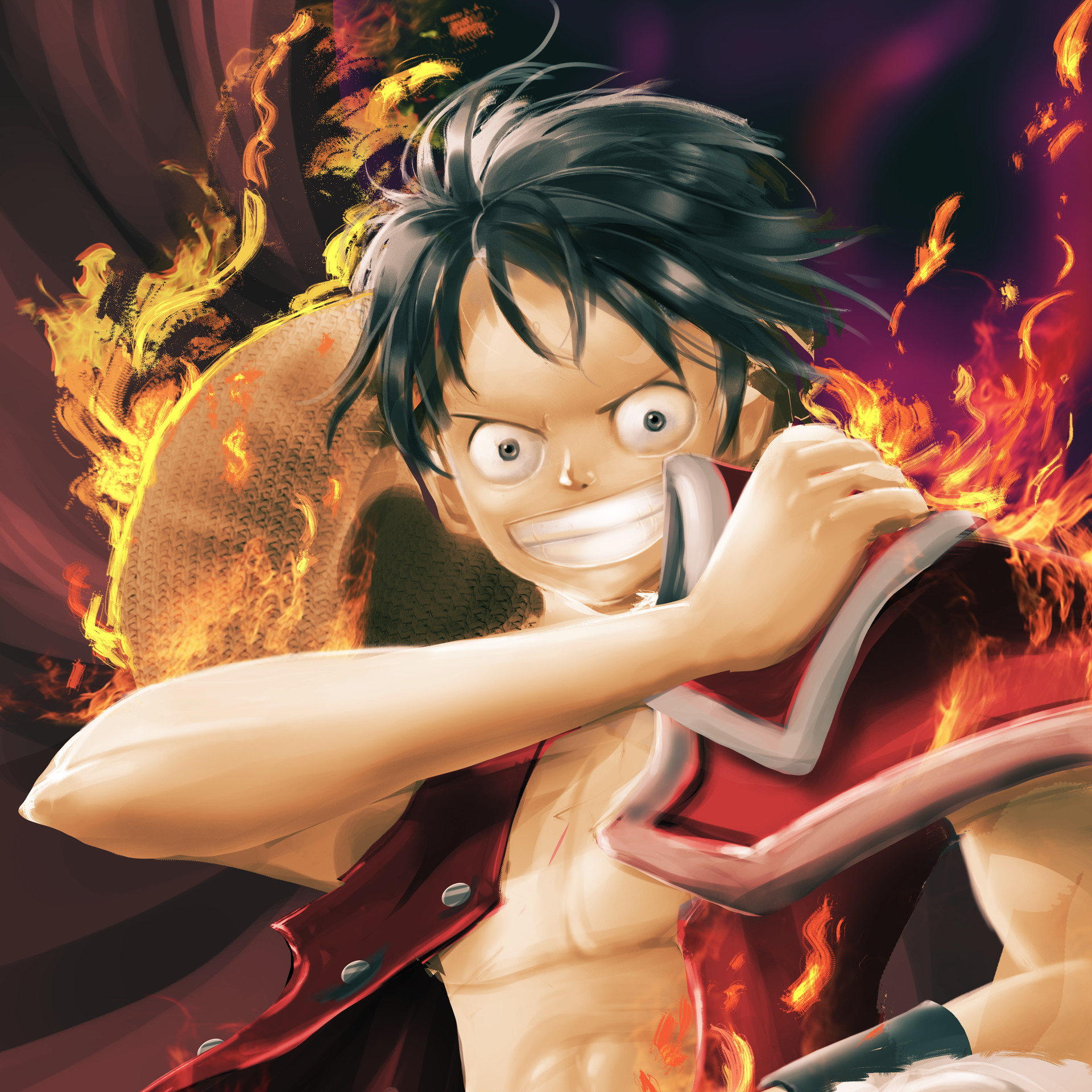 Hình hình họa Luffy bốc lửa cực kỳ đẹp