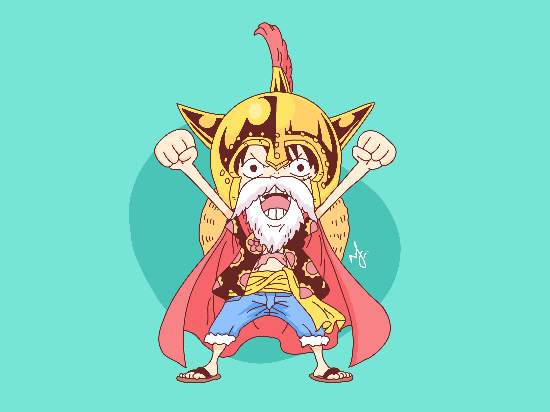 Hình hình họa Luffy chibi team nón giáp vàng đặc biệt ngầu