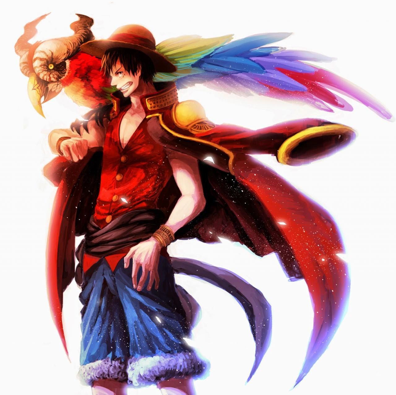 Hình hình ảnh Luffy cực kỳ ngầu với lông vũ màu sắc sắc