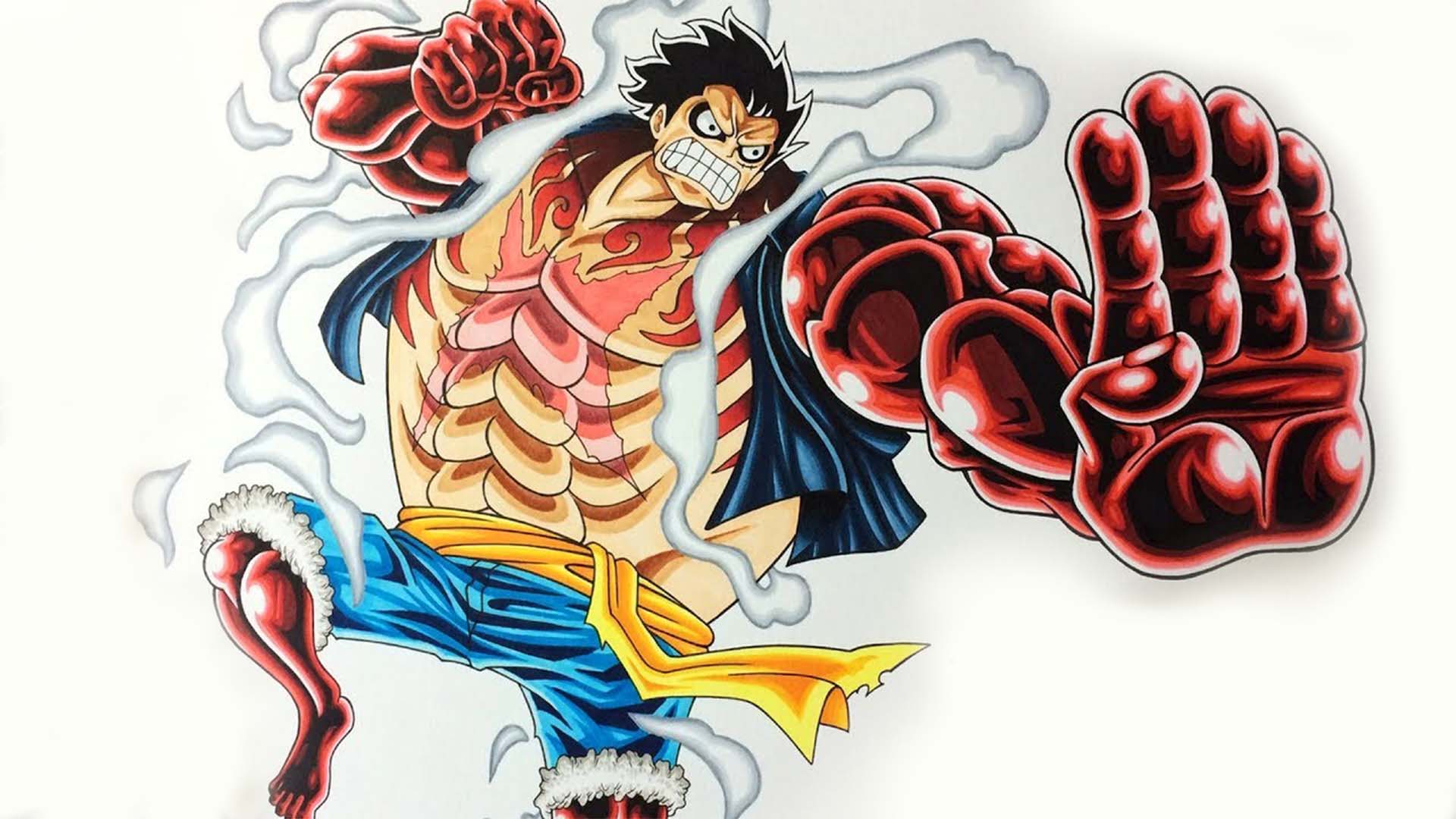 Hình hình họa Luffy ngầu với cánh tay đỏ