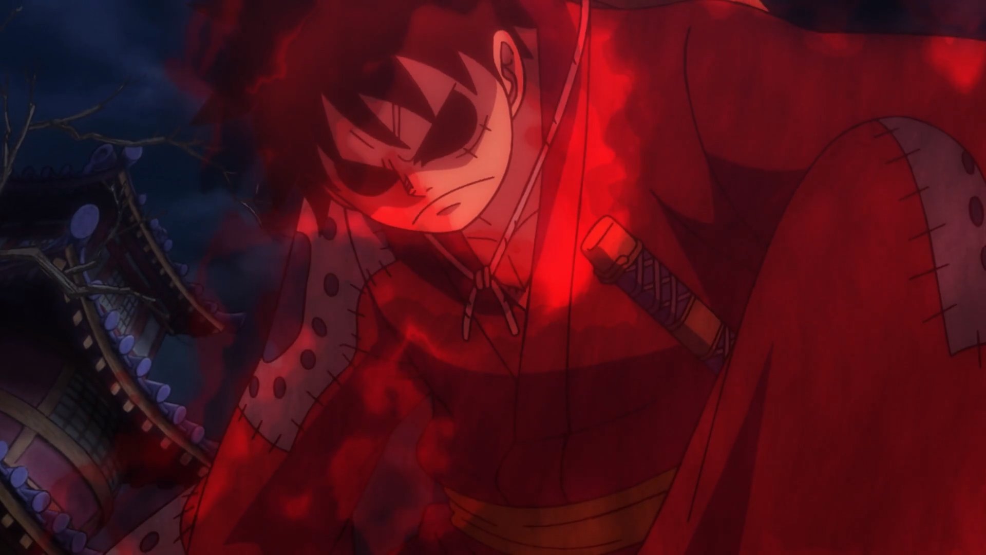 Hình hình họa Luffy toát rời khỏi khí lưu color đỏ