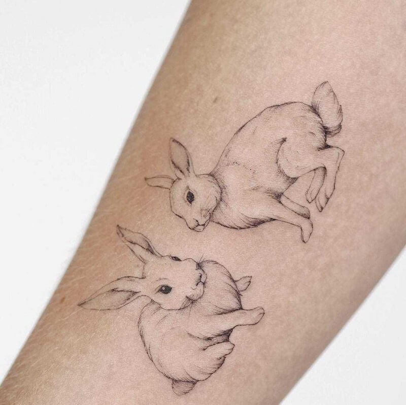 Hình Tattoo 2 con thỏ cực dễ thương