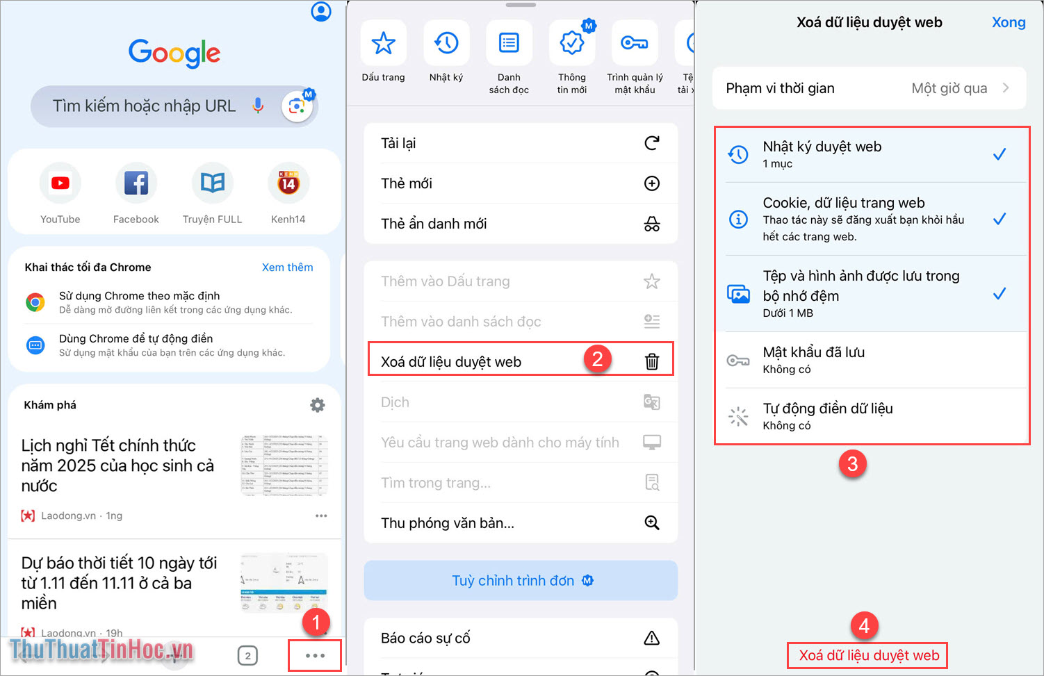 Cách xóa Cache trên trình duyệt Chrome điện thoại