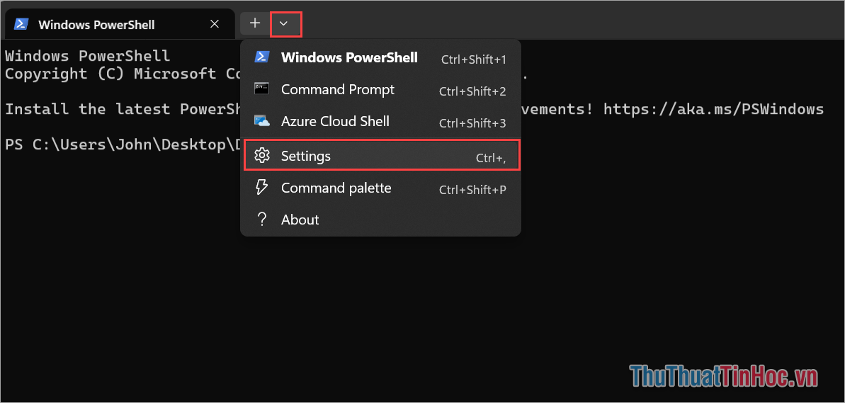 Chọn mục More → Settings để cài đặt PowerShell