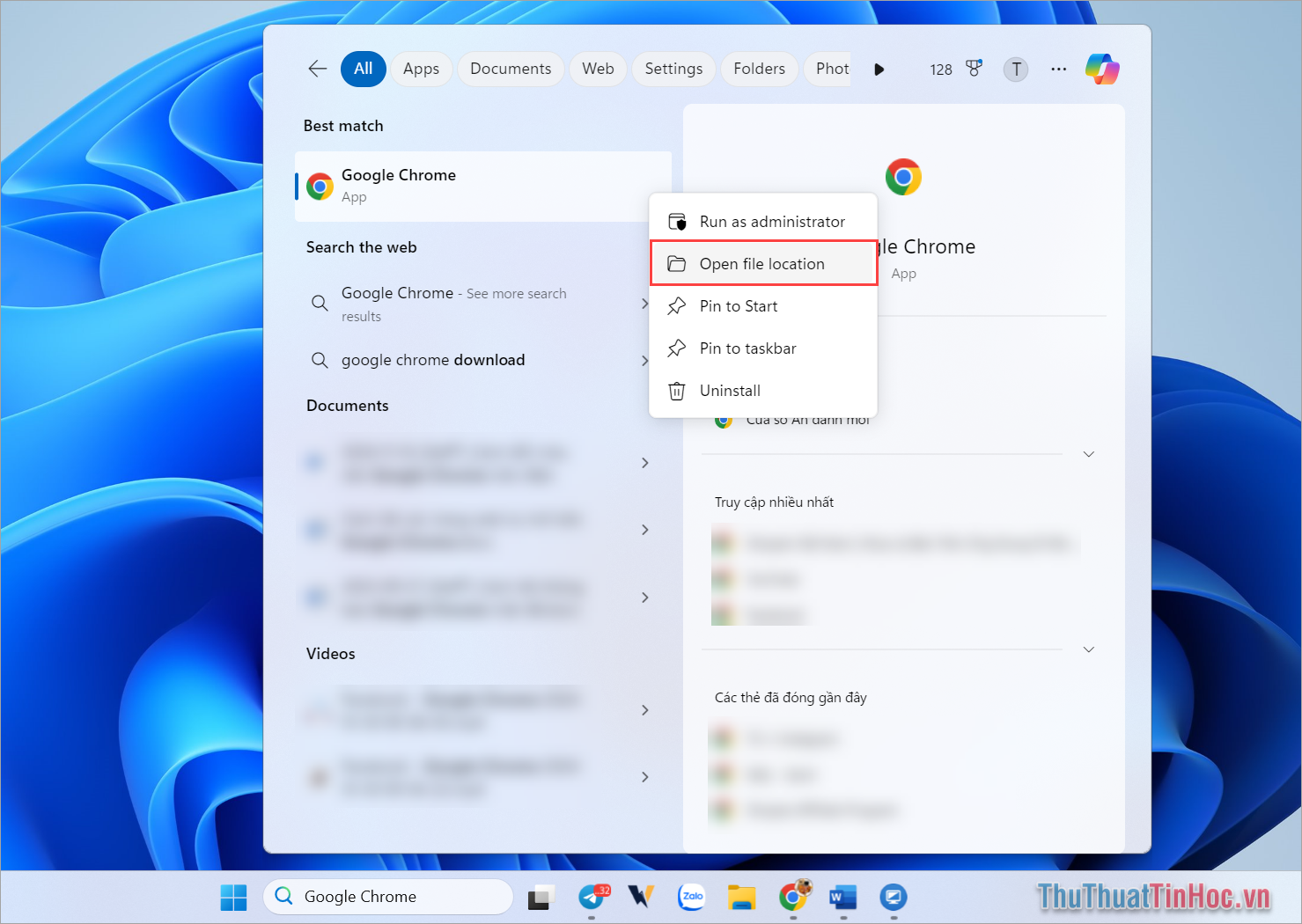 Click chuột phải và chọn Open file Location