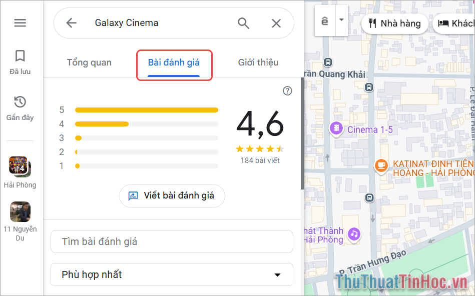 Để gửi đánh giá về vị trí, bạn chọn mục Viết bài đánh giá