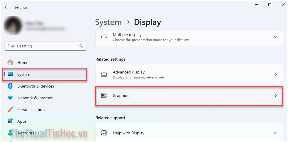 Điều hướng tới System - Display rồi chọn Graphics
