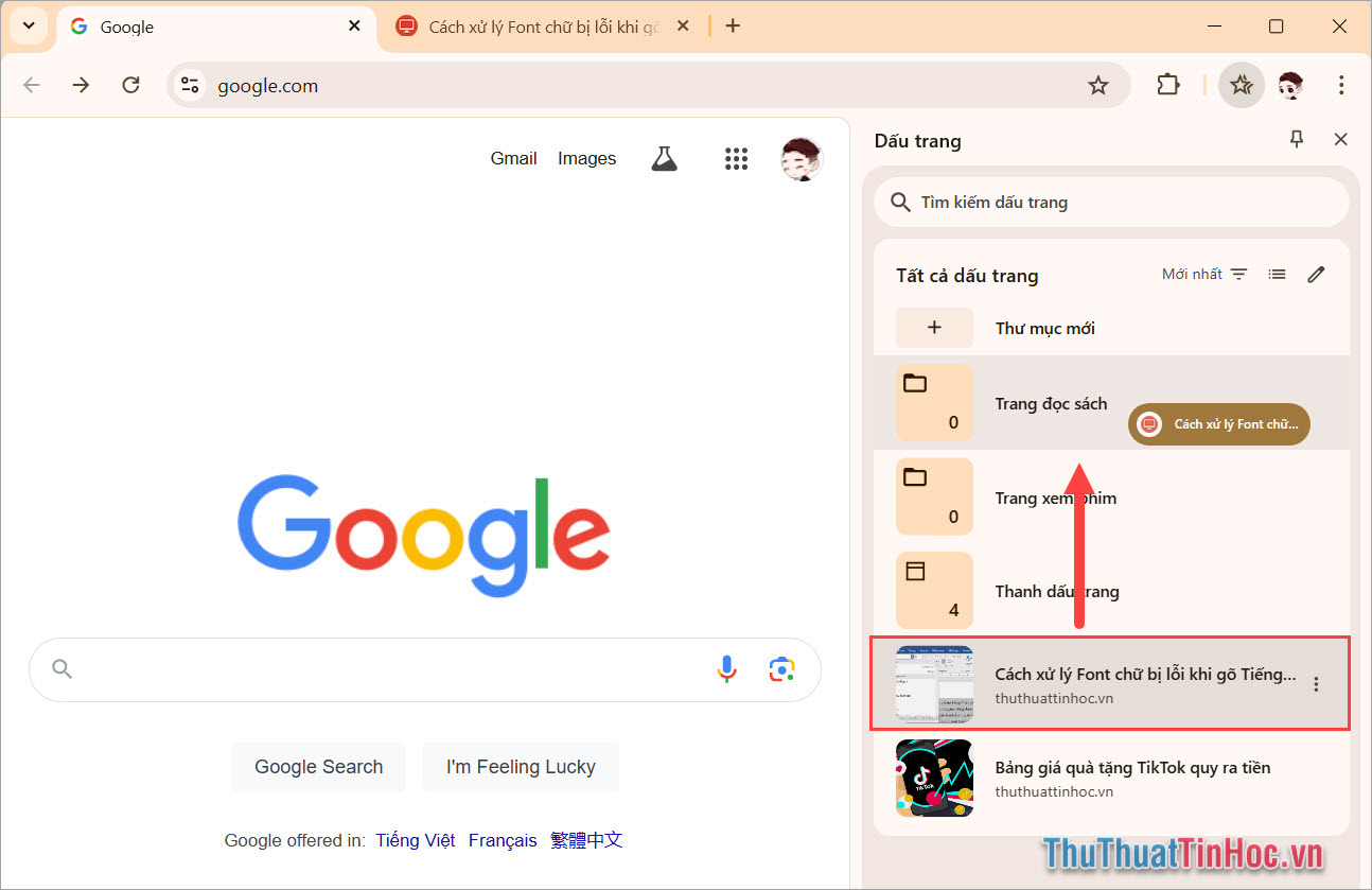 Kéo thả trang Web trong danh sách lưu trữ vào thư mục cần chuyển tới Kéo thả trang Web trong danh sách lưu trữ vào thư mục cần chuyển tới