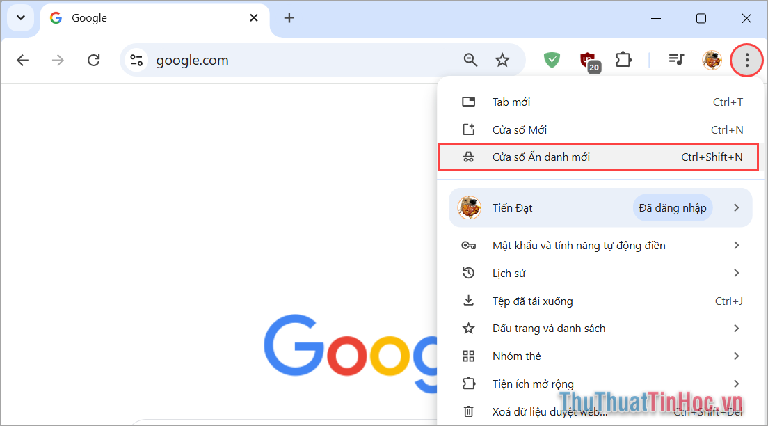 Mở trình duyệt ẩn danh Chrome nhấn Ctrl + Shift + N