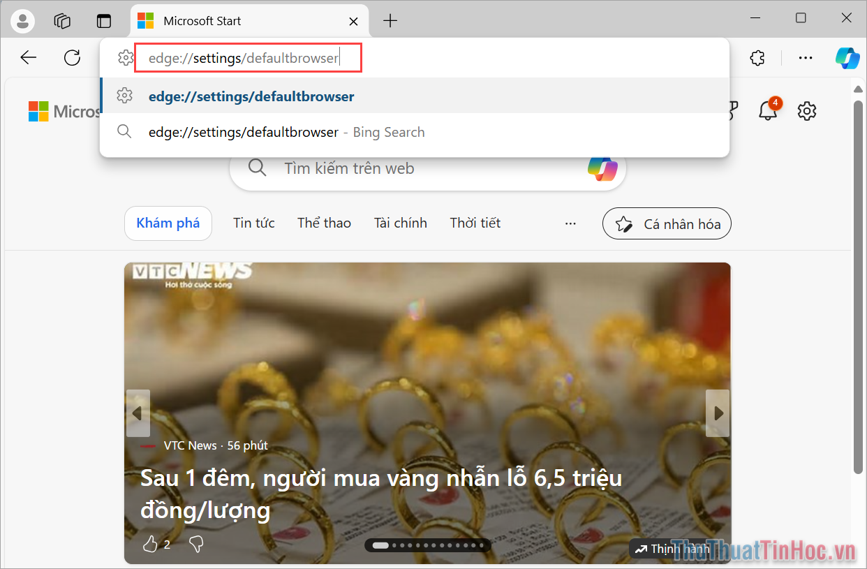 Mở trình duyệt Edge trên máy tính và sao chép đường dẫn