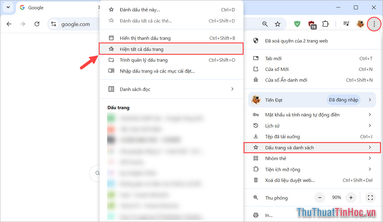 Tùy Chọn → Dấu trang và Danh sách → Hiện thị thanh dấu trang Tùy Chọn → Dấu trang và Danh sách → Hiện thị thanh dấu trang