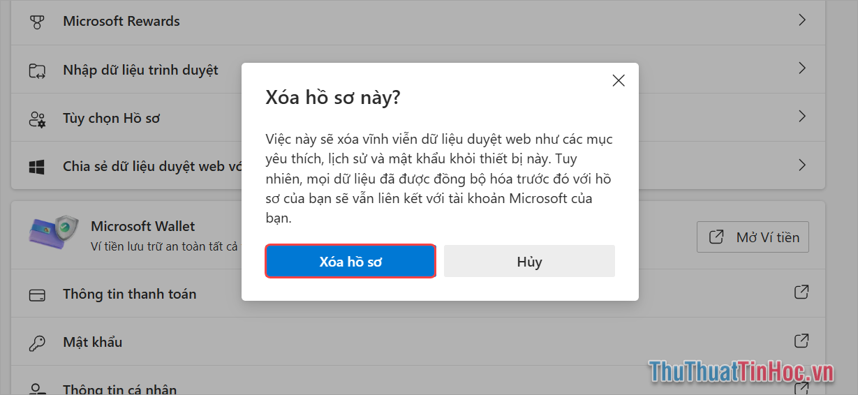Xóa hồ sơ Profile trên Microsoft Edge