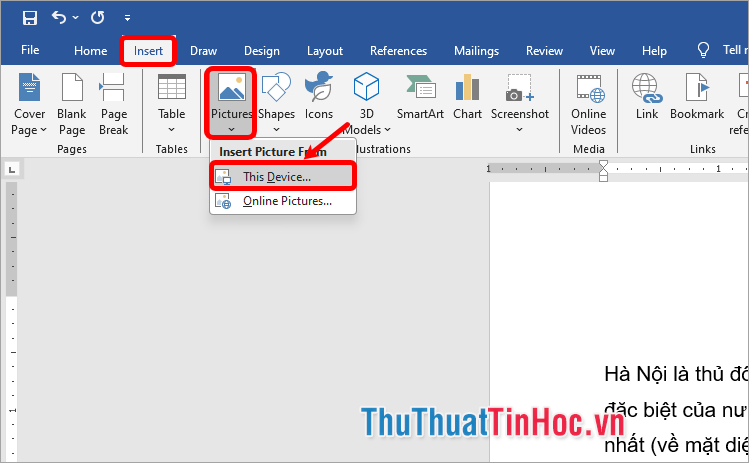 Chọn Insert → Picture → This Device để chọn nguồn ảnh từ máy tính