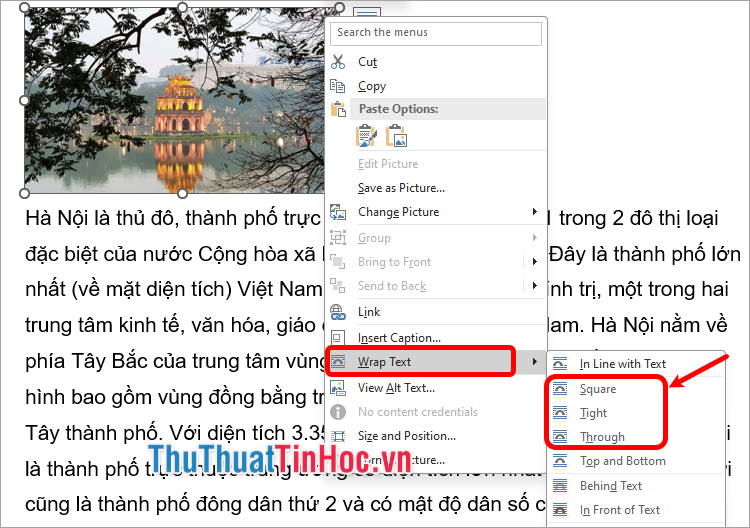Nhấn chuột phải chọn Wrap Text