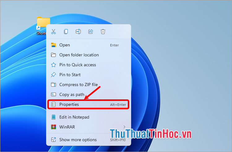 Nhấn chuột phải vào shortcut → Properties