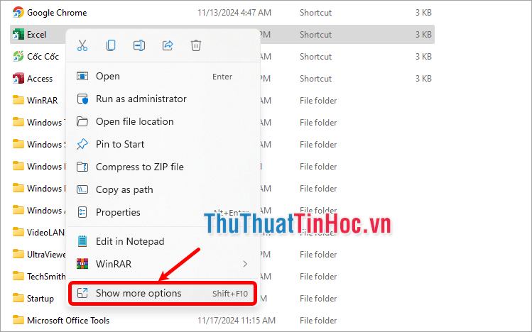 Nhấn chuột phải vào ứng dụng và chọn Show more option