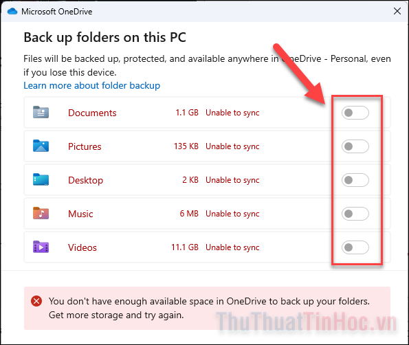 Bật công tắc ở các mục cần sao lưu và chọn Save changes