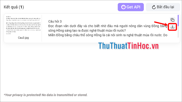 Chọn biểu tượng tải xuống để tải file .txt về máy tính