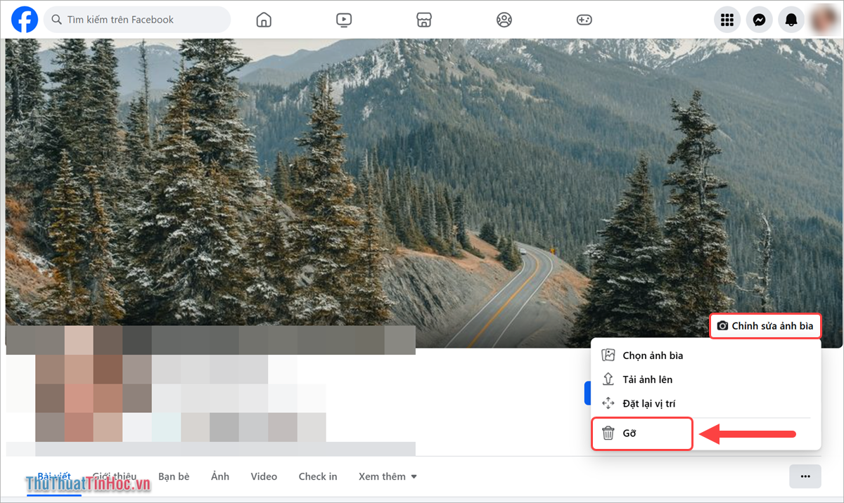 Chọn Chỉnh sửa ảnh bìa → Gỡ