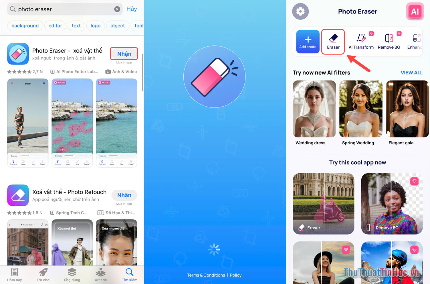 Chọn Eraser và tạo vùng chọn cần xóa để hệ thống xóa tự động