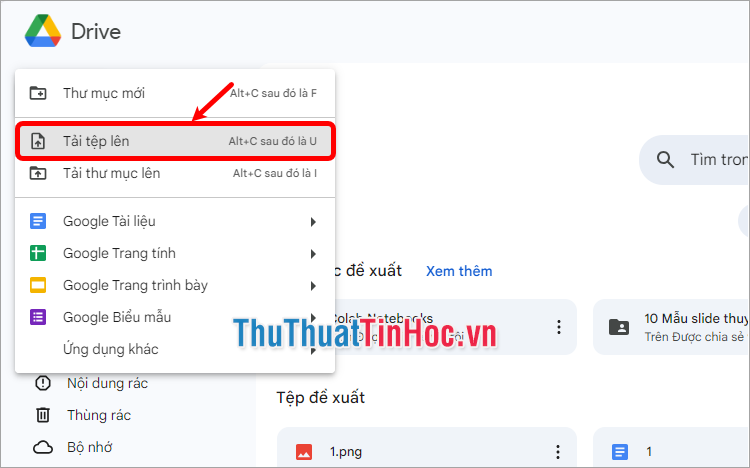 Chọn Tải tệp lên