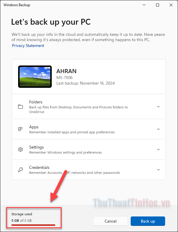 Kiểm tra dung lượng lưu trữ OneDrive ở góc dưới bên trái