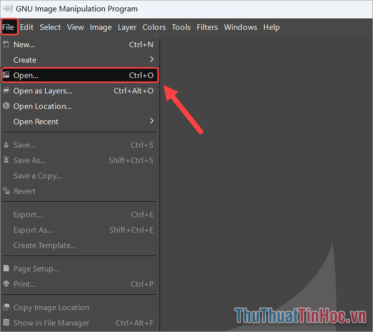 Mở phần mềm GIMP và chọn File → Open thêm ảnh cần tạo ảnh động GIF